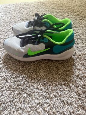 Nike Kids White, Neon Green & Teal Athletic Sneakers